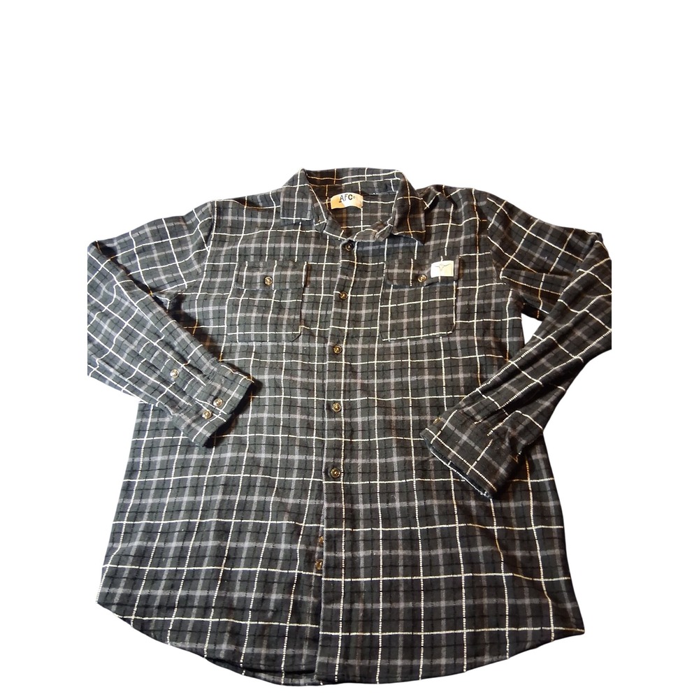 American Farm Co. Mens XL Black Grey Plaid Flannel Button Down Shirt Long Sleeve